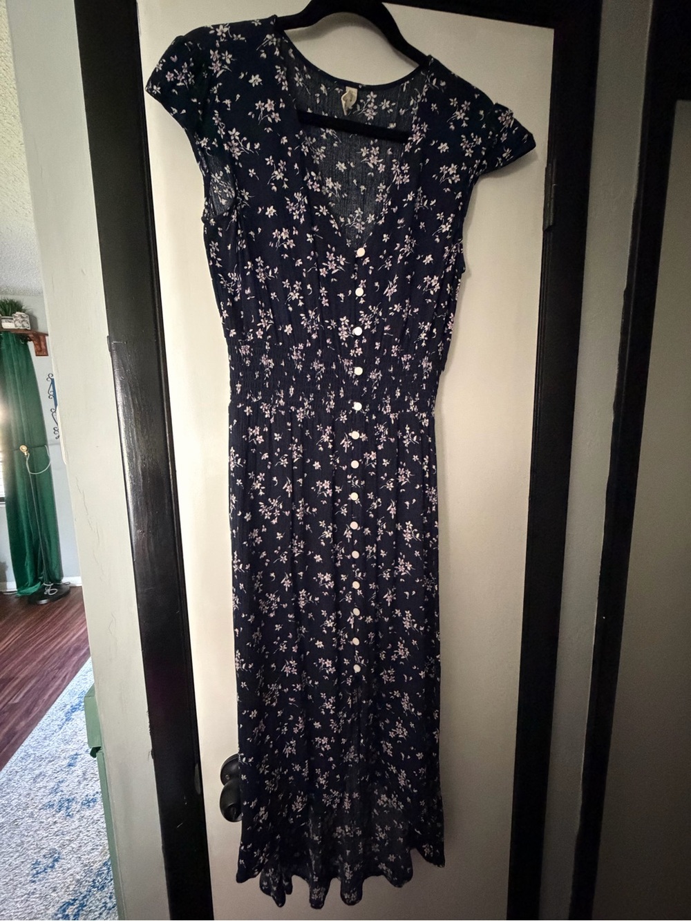 BeBop Navy Floral Maxi Dress with White Blossoms